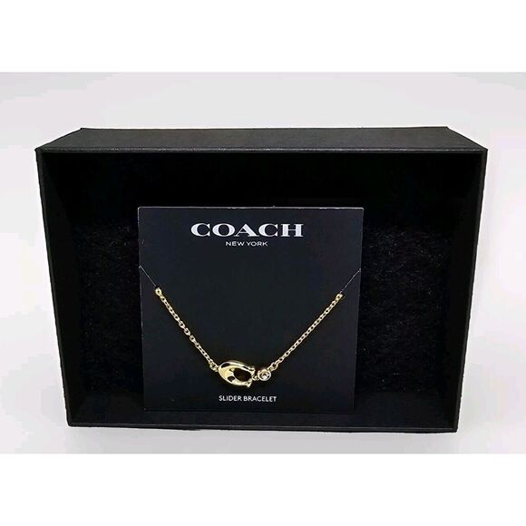 NWT Coach‎ Jewelry Gold Bracelet Tabby C Crystal Bolo Slider Bracelet - Picture 2 of 3